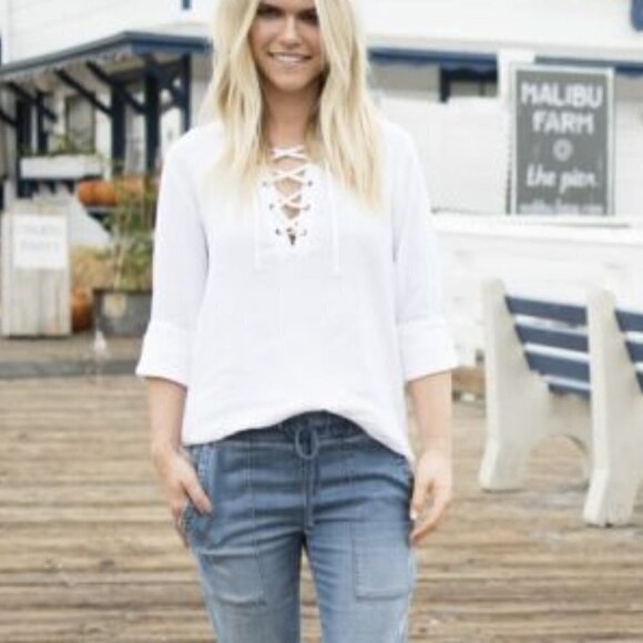 Cloth & Stone Lace Up Tunic‎ Top in White sz PXS - Picture 1 of 7